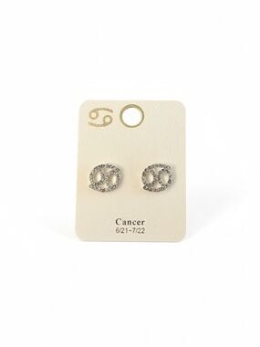 Cancer Astrological Zodiac Sign Rhinestone Silver Earrings June 21 - July 22